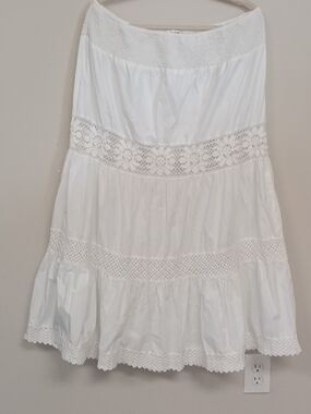 Want! Y2K Vintage White Lace Tiered A-Line Skirt XL Festival Boho Hippie